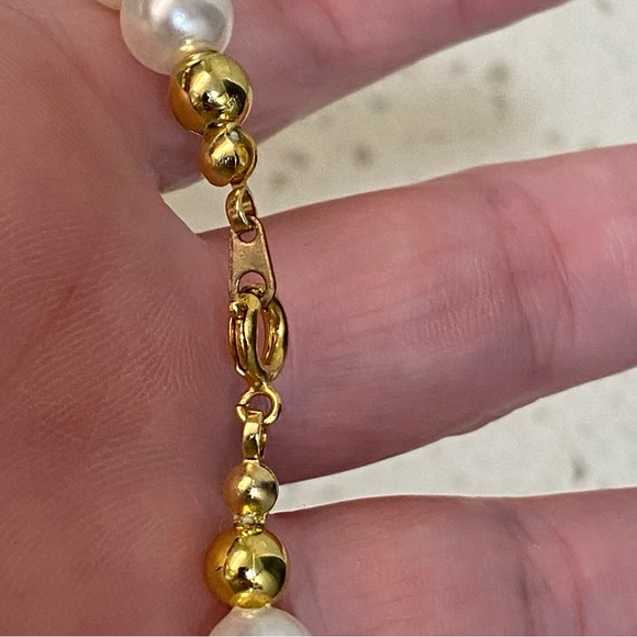 9” Pearl and Gold bead Large Bracelet or Small Anklet costume, not precious - Picture 3 of 3